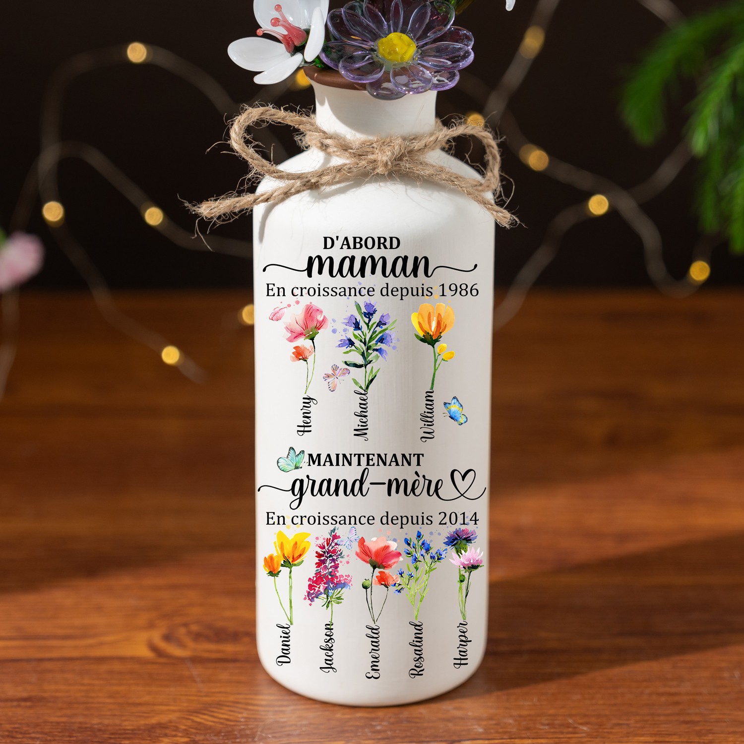 Personnalisé première mère maintenant grand-mère Vase de fleurs de naissance pour maman grand-mère cadeau de fête des mères