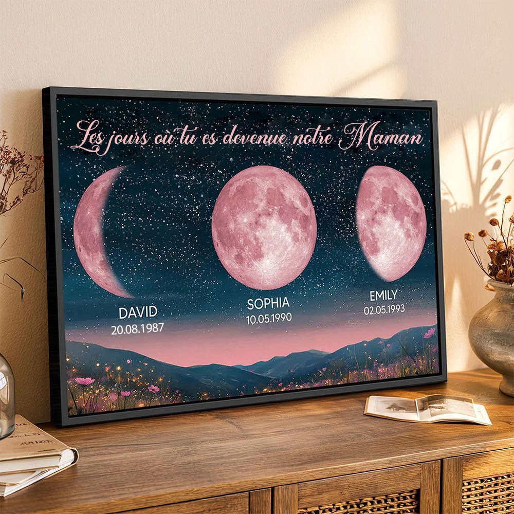 Les jours où tu es devenue notre maman Cadre de phases de lune personnalisé pour maman Cadeau de fête des mères