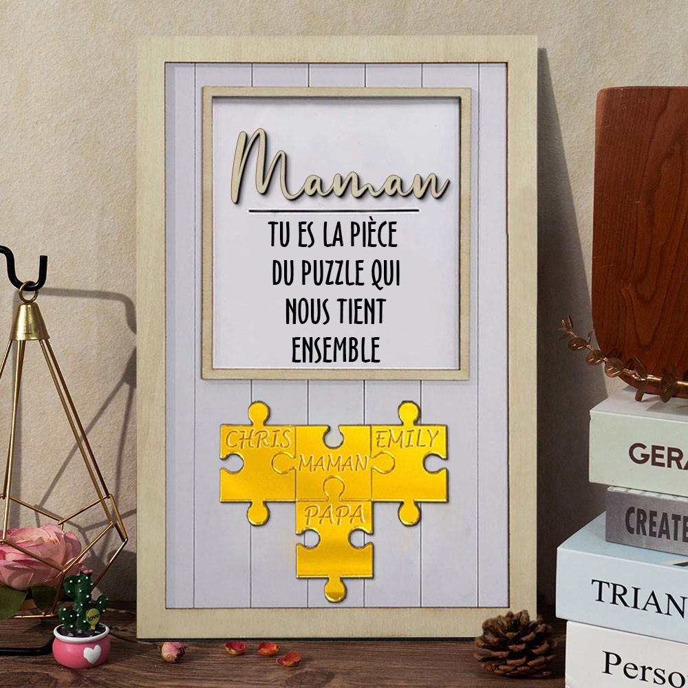 Maman, tu es la pièce du puzzle qui nous tient ensemble Puzzle personnalisé avec prénoms d'enfants Cadeaux pour la fête des mères