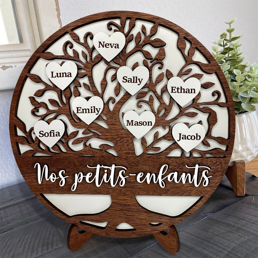 Panneau d'arbre généalogique en bois personnalisé pour grands-parents, noms gravés, cadeau pour maman, joli cadeau de famille