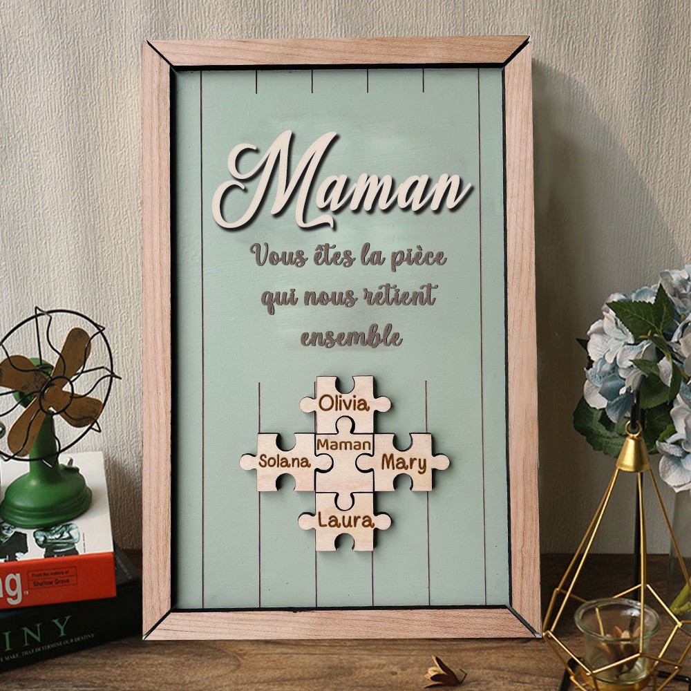 Maman personnalisée, vous êtes les pièces qui nous unissent ensemble, pièces de puzzle, signe de nom, cadeaux souvenirs pour maman
