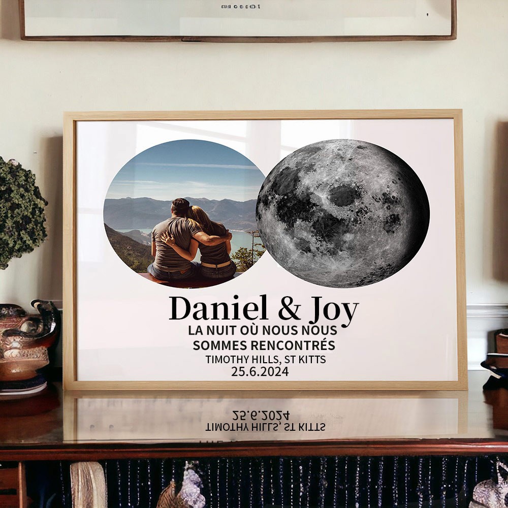 Cadre photo personnalisé avec phases de lune Idées de cadeaux d'anniversaire Cadeau souvenir unique pour couple