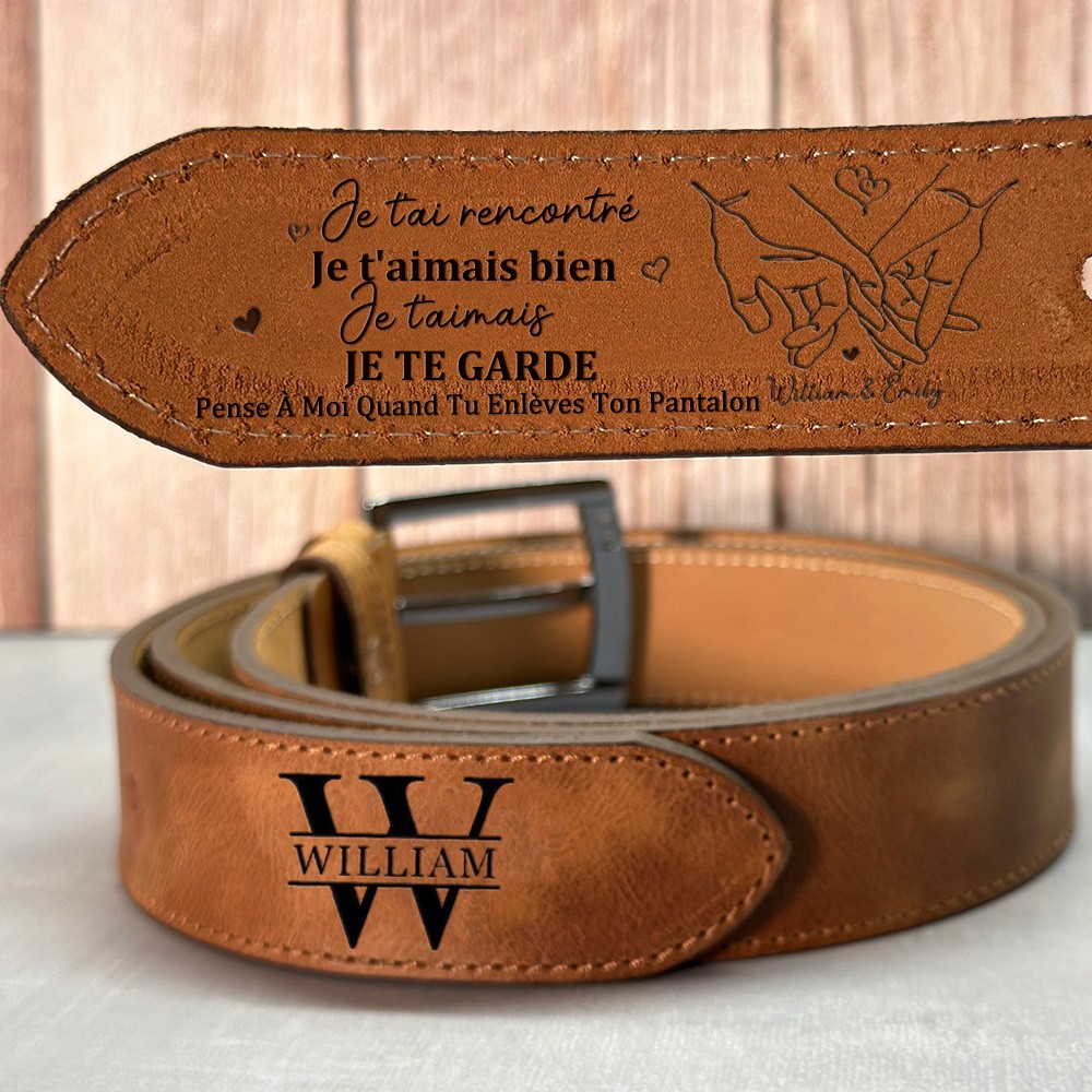 Ceinture en Cuir Gravée Personnalisée pour Homme Cadeau pour Petit Ami Cadeau d'Anniversaire pour Mari Cadeaux de Noël