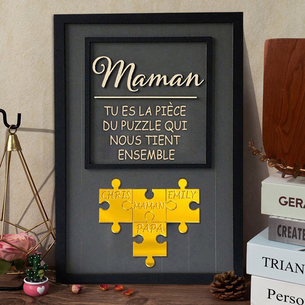 Maman, tu es la pièce du puzzle qui nous tient ensemble, panneau de puzzle en bois personnalisé pour maman cadeau de fête des mères