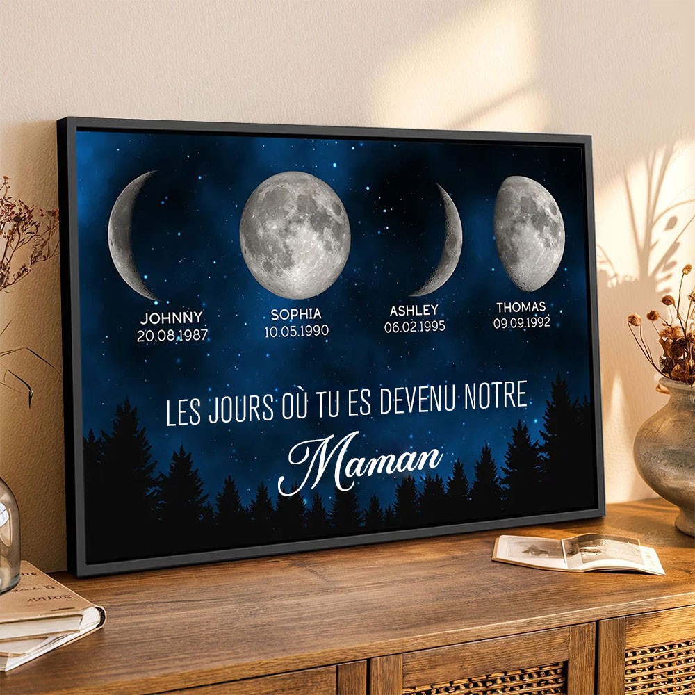 Les jours où tu es devenue notre maman Cadre de phases de lune personnalisé pour maman Cadeau de fête des mères