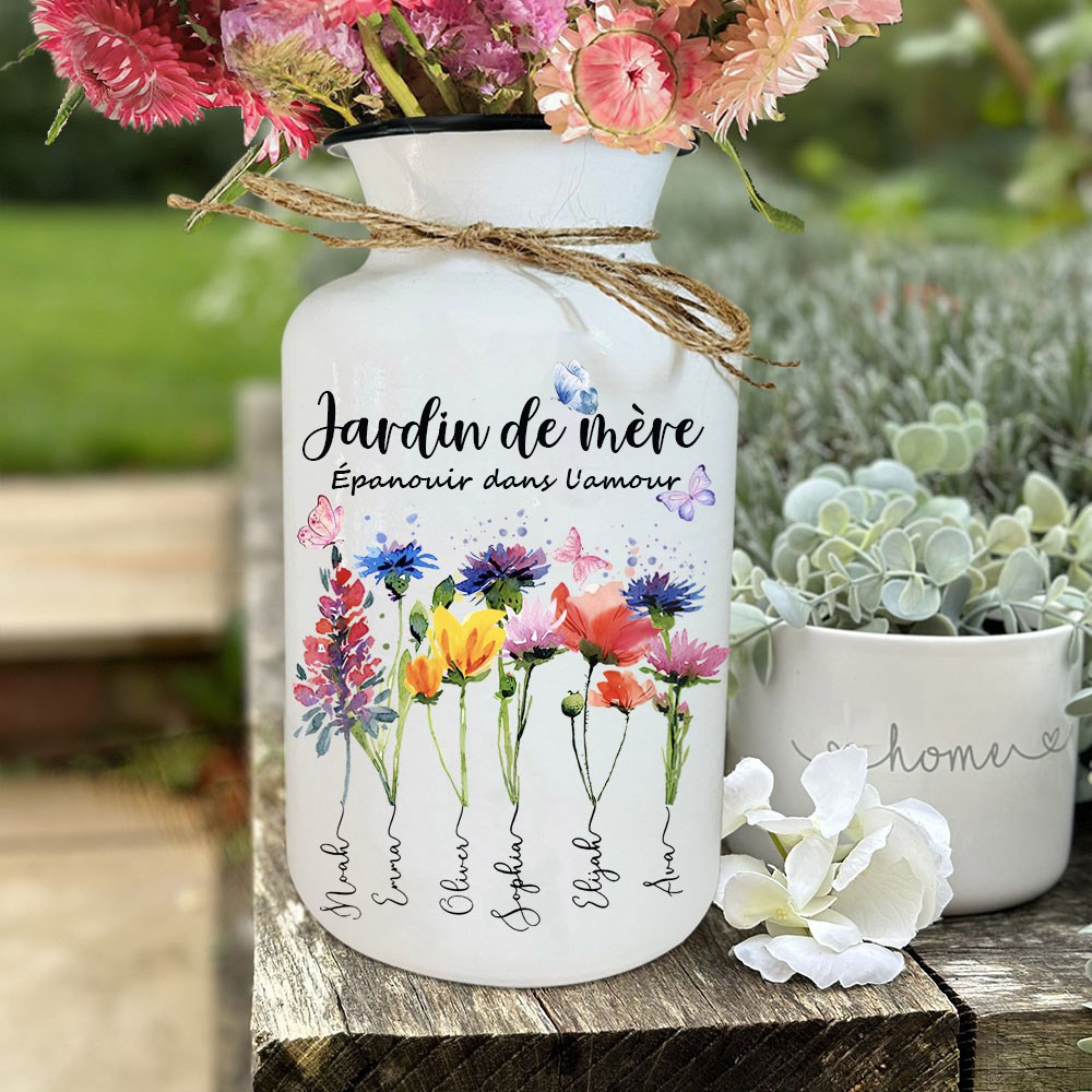 Vase de fleurs de naissance de jardin de maman personnalisé avec les petits-enfants noms cadeau de fête des mères