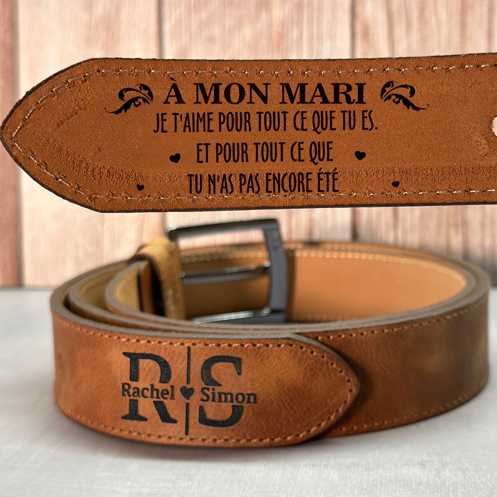Pense À Moi Chaque Fois Que Tu Retires Ton Pantalon Ceinture en Cuir Gravée Personnalisée Cadeau d'Anniversaire pour Mari Cadeau de Noël