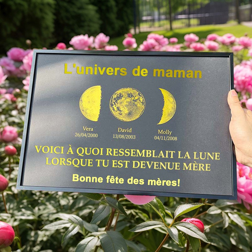 Cadre imprimé personnalisé avec phases de lune, univers de maman, avec noms d'enfants, cadeaux uniques pour la fête des mères