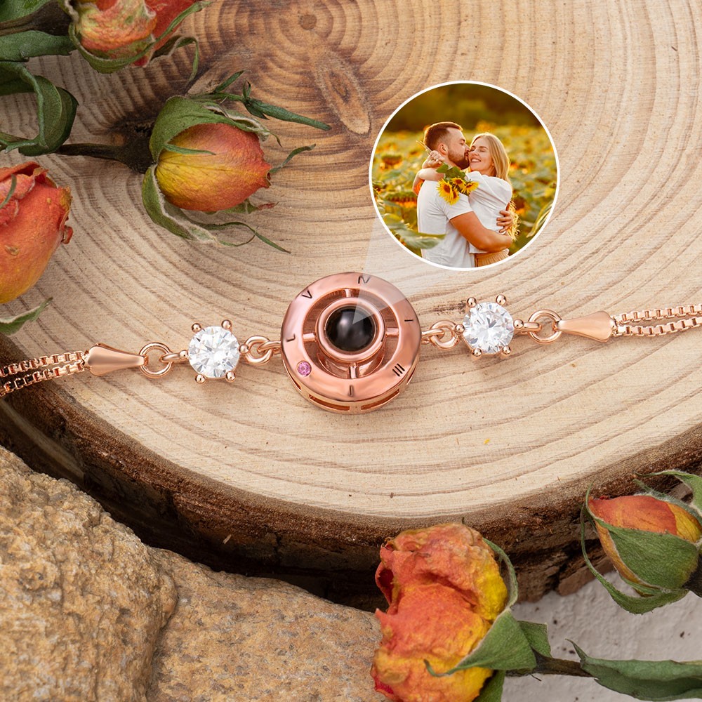 Bracelet de projection de photos personnalisé avec chiffres romains, cadeau d'anniversaire d'amour unique pour âme sœur