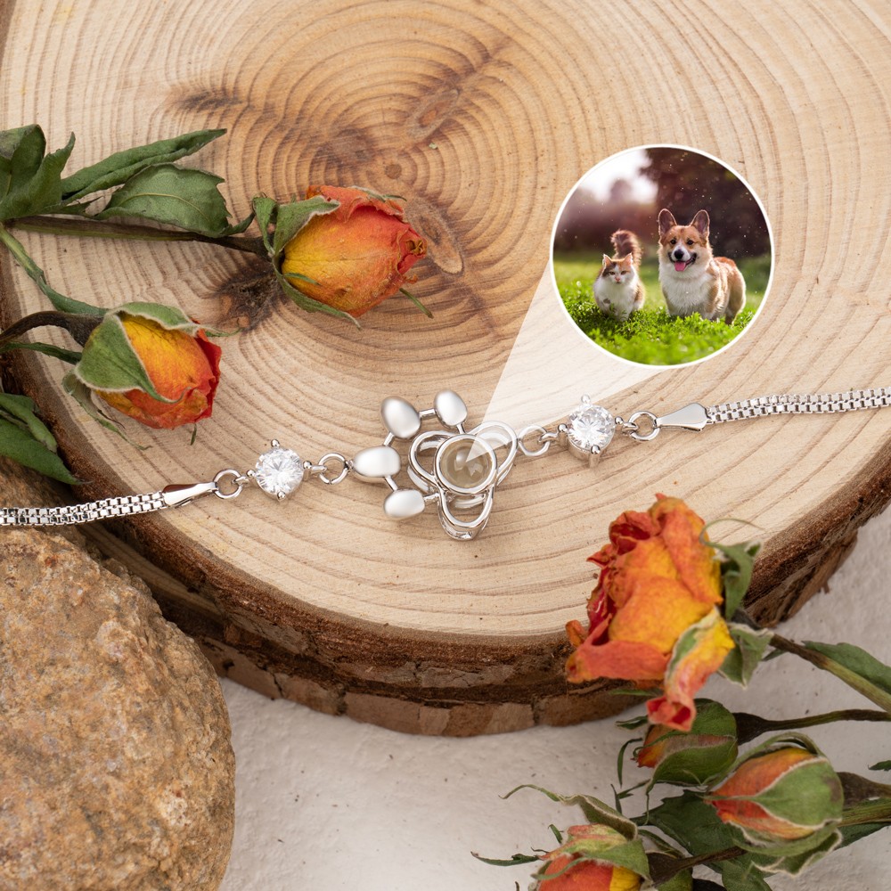 Bracelet de projection de photo personnalisé en argent sterling avec image à l'intérieur, idées cadeaux pour les amoureux des animaux de compagnie