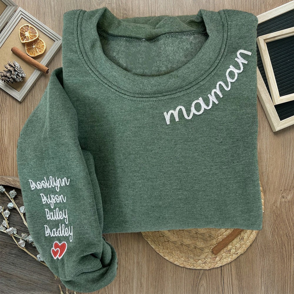 Sweat-shirt brodé personnalisé pour maman avec les noms des enfants cadeau de Noël unique