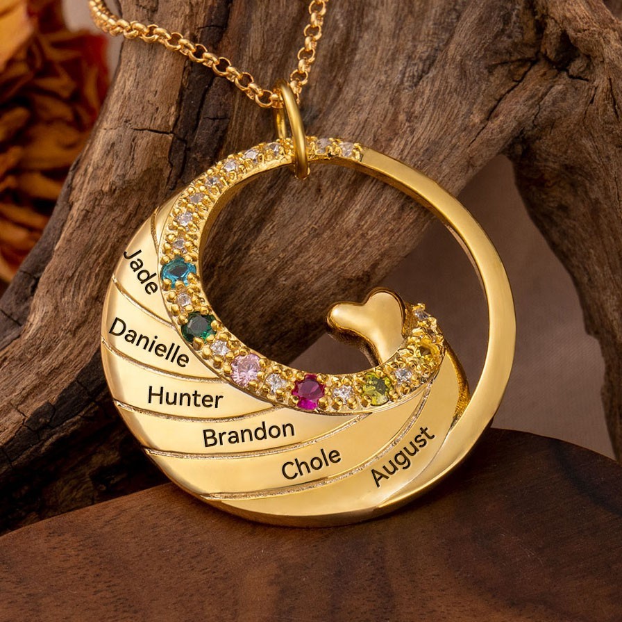 Collier rond personnalisé avec prénom et pierre de naissance cadeau idéal pour maman ou grand-mère