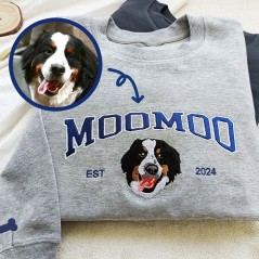 Sweat-shirt à capuche brodé personnalisé avec photo de visage de chien et date, cadeau unique pour les amoureux des animaux