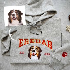 Sweat-shirt à capuche personnalisé avec portrait de chien brodé et date, cadeau souvenir pour les amoureux des animaux