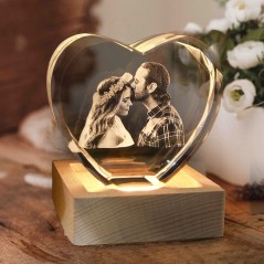 Lumière de Nuit Personnalisée avec Portrait Photo en Cristal 3D Idées Cadeaux pour Anniversaire Cadeaux de Saint-Valentin pour Elle