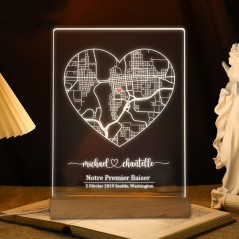 Luminaire Carte « Là Où Nous Nous Sommes Rencontrés » Personnalisé Cadeaux Premier Rendez-vous Cadeau de Saint-Valentin pour Elle et Lui