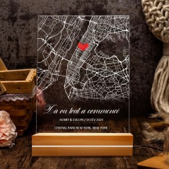Luminaire Carte Lieu Personnalisé pour Couple Plaque Acrylique « Notre Premier Rendez-Vous » Cadeaux de Saint-Valentin pour Elle et Lui