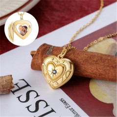 Collier Photo en Forme de Cœur Personnalisé avec Pierre de Naissance Cadeau Romantique pour la Saint-Valentin