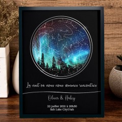 Cadre Personnalisé avec Carte du Ciel Représentant la Nuit de votre Rencontre, avec Date, pour les Couples Idées Cadeaux de Noël pour Elle