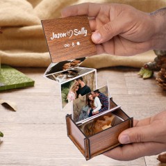 Boîte Photo Commémorative en Bois à Tiroir Personnalisée Cadeaux d'Anniversaire pour Elle Cadeaux pour Mari Saint-Valentin