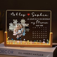 Le Jour où Tu es Devenue ma Maman Calendrier Puzzle Photo Personnalisé Veilleuse Cadeaux pour Maman Cadeau pour la Fête des Mères