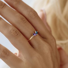 Bague Personnalisée avec Pierre de Naissance en Forme de Cœur Bague Personnalisée à Deux Pierres