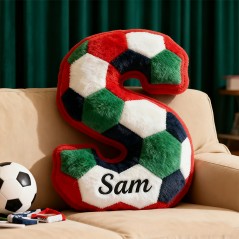 Coussin personnalisé sur le thème du football avec lettre et prénom Cadeau de Noël idéal pour les fans de foot