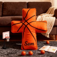 Coussin personnalisé en forme de croix de basket avec nom personnalisé Cadeau de Noël pour les passionnés de basket
