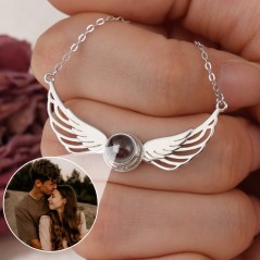 Collier de projection d'ailes d'ange personnalisé avec photo à l'intérieur Cadeaux pour couple Cadeau d'amour pour elle