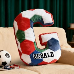 Coussin personnalisé sur le thème du football avec lettre et prénom Cadeau de Noël idéal pour les fans de foot