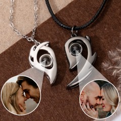 Collier de projection de pendentif de couple magnétique personnalisé avec image à l'intérieur Cadeaux uniques pour âme sœur