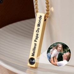 Collier à barre gravé personnalisé avec photo à l'intérieur du collier, cadeau pour papa et grand-père