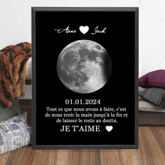 Impression d'art personnalisée Cadre photo Phase de lune Idées cadeaux anniversaire Cadeau souvenir pour couple