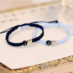 Ensemble personnalisé de 2 bracelets initiaux de couple avec coeur en or Cadeau Saint Valentin pour petit ami