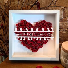 Cadeau personnalisé de boîte d'ombre de fleur de monogramme en forme de coeur de maman pour maman grand-mère