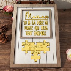 Maman, tu es la pièce du puzzle qui nous tient ensemble, panneau de puzzle en bois personnalisé pour maman cadeau de fête des mères