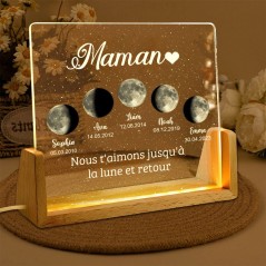 Nous t'aimons jusqu'à la lune et retour Veilleuse personnalisée en phase de lune Cadeaux pour maman Cadeau de fête des mères