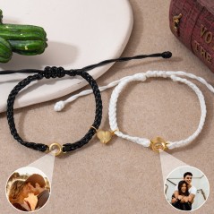 Bracelet de projection magnétique personnalisé en corde tressée pour couple cadeaux d'anniversaire pour elle et lui cadeaux de Saint-Valentin