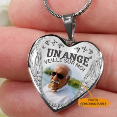 Un ange veille sur moi Collier photo commémoratif personnalisé en forme de cœur Cadeau de deuil commémoratif