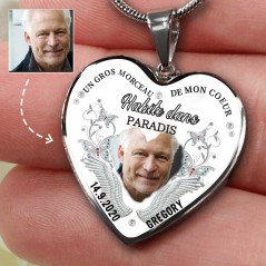 Collier photo commémoratif personnalisé en forme de cœur Cadeau de deuil commémoratif