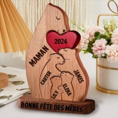 Personnalisé en bois étreintant noms d’ours Puzzle de famille avec support