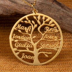 Cadeaux Uniques pour Maman et Grand-Mère Collier Arbre Généalogique Personnalisé avec Noms Gravés et Pierres de Naissance