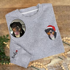 Sweat-shirt personnalisé avec portrait d'animal de compagnie brodé pour Noël, cadeau de Noël pour les amoureux des animaux