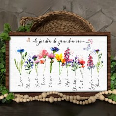 Panneau en bois personnalisé pour jardin de fleurs du mois de naissance de grand-mère, cadeau de Noël pour grand-mère maman