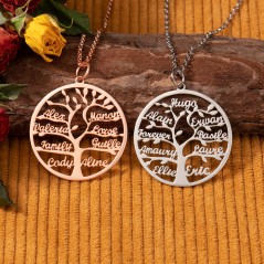 Cadeaux Uniques pour Maman et Grand-Mère Collier Arbre Généalogique Personnalisé avec Noms Gravés et Pierres de Naissance