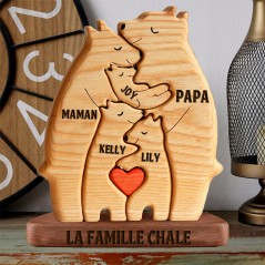 Puzzle familial en bois avec noms d'ours personnalisés, avec support, cadeaux souvenirs personnalisés pour la famille