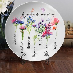 Plateau familial personnalisé de fleurs du mois de naissance avec noms d'enfants, cadeaux uniques pour maman grand-mère