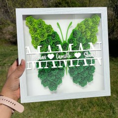 Boîte d'ombre à fleurs monogramme de maman papillon personnalisée avec noms d'enfants, cadeau pour maman grand-mère