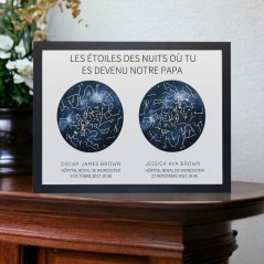 Les étoiles de la nuit où tu es devenu notre papa - Cadre personnalisé avec carte du ciel pour papa - Cadeaux de Noël