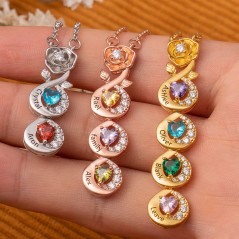 Collier personnalisé avec prénom et pierres de naissance cadeau familial pour maman, grand-mère, nouvelle maman
